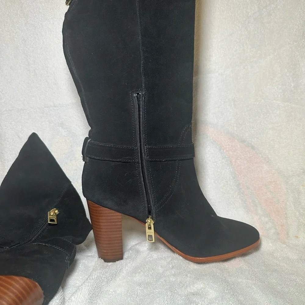 Coach Beverly Calf Black Suede Heeled Boots with Buckle Detail Size 7.5